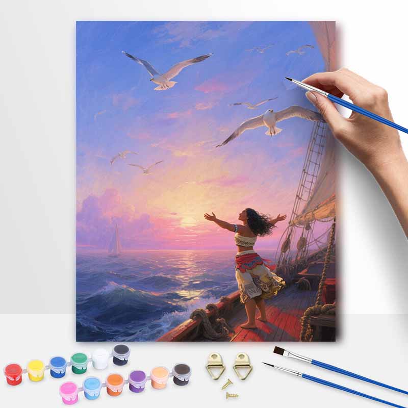 Disney Moana Ocean Sunset Digital Oil Painting Art Kit Hand Painted Home Decor 20x30cm