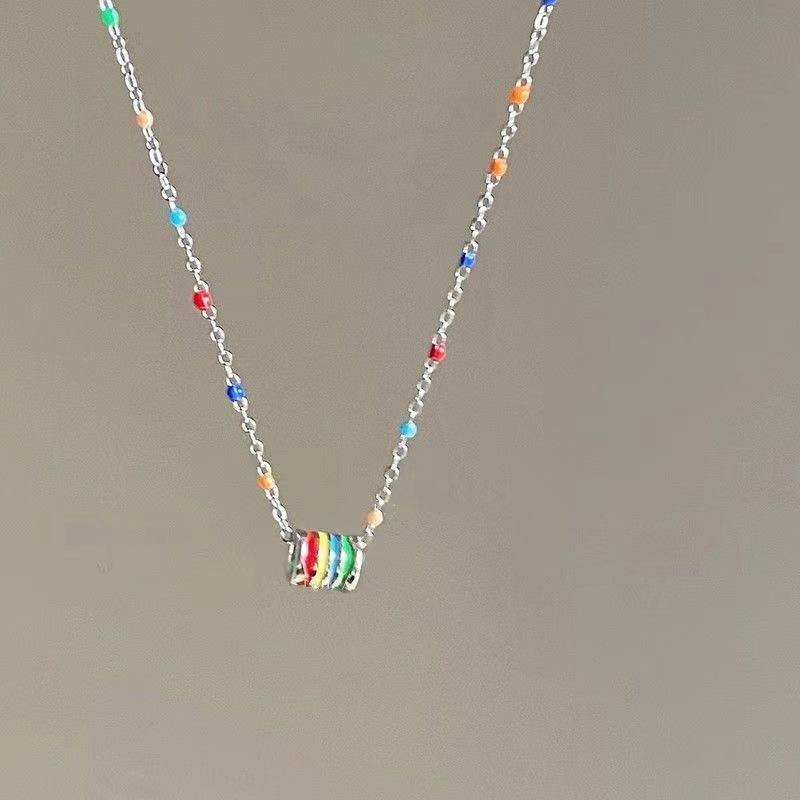 Color Beaded Small Flower Necklace Women'S Summer Temperament Collarbone Chain Versatile Girlfriend Neck Chain