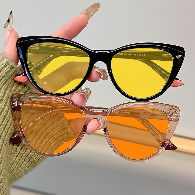 Women's INS Style Red & Orange Lens Blue Light Blocking Glasses Retro Cat-Eye Anti-Glare Night Vision Glasses Gaming Goggles
