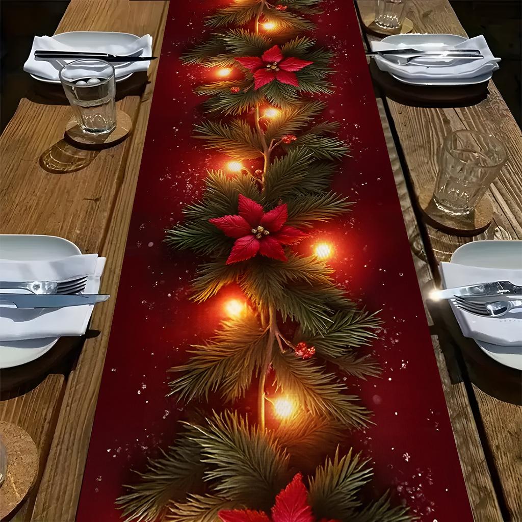2026 Christmas Red Pine Running Table Runner Gift Christmas Fireplace Scarf Table Xmas Party Decor Xmas Living Room Family Gatherings