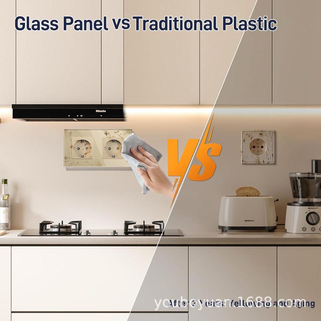 Złoty Panel Ze Szkła Hartowanego Okrągłe Rosyjskie Gniazdko Ścienne 16A – Ukryty Design