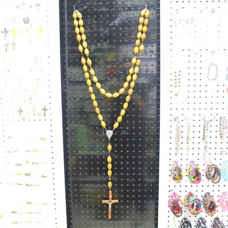Holzperlen hängen an der Wand Rosenkranz Übergroße Dekoration Religiöser katholischer Kreuz-Kirchen-Rosenkranz Wandrosenkranz