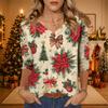 Women's Christmas Print V-Neck Three-Quarter Sleeve Casual Loose Fit Shirt