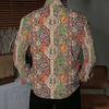 Men Collared Shirt Multicolor Vintage Paisley Diamond Floral Print Long Sleeve Button Down Top