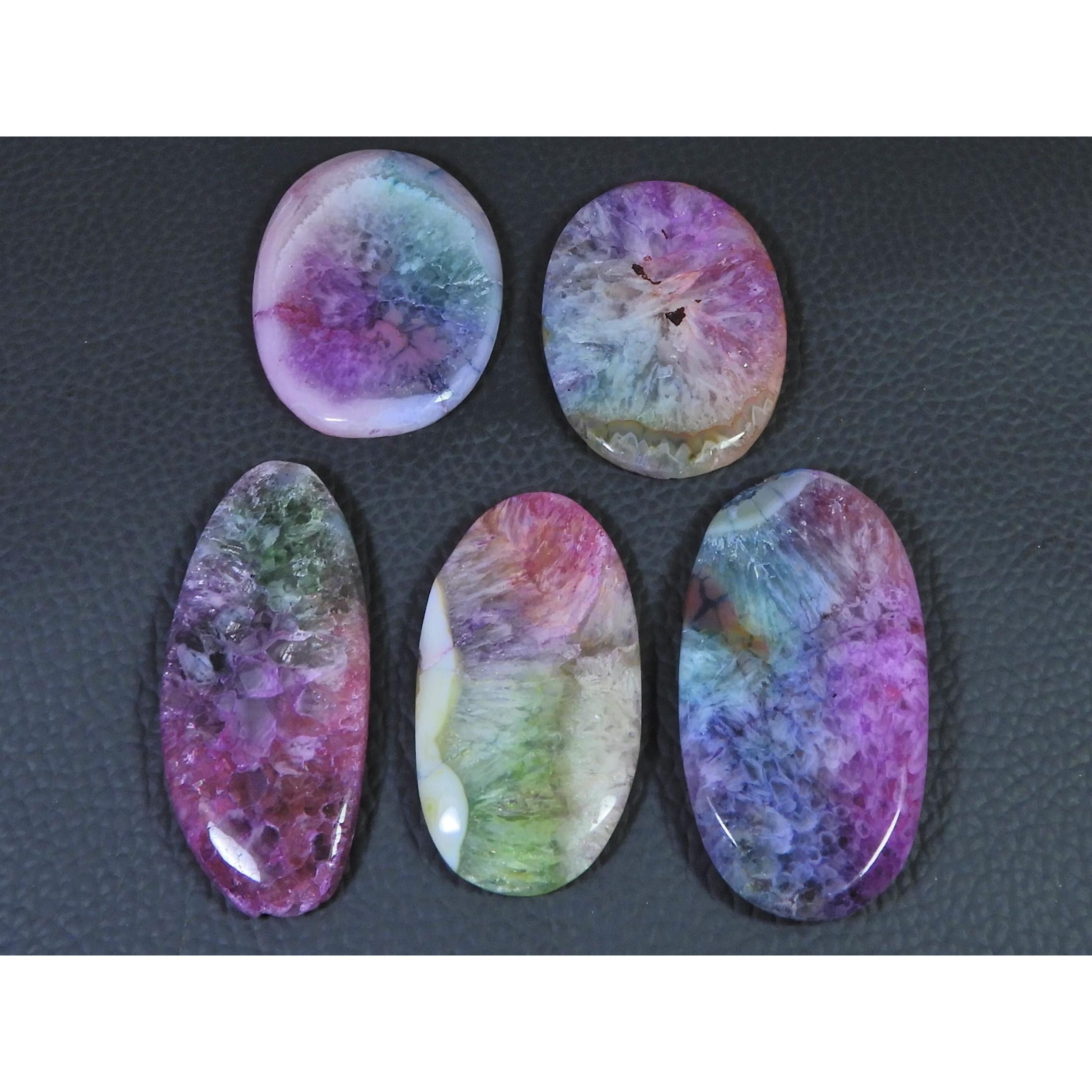 274Cts. Color Enhanced Rainbow Solar Cab Agate Oval Loose Gemstone 5Pcs Lot C-2154