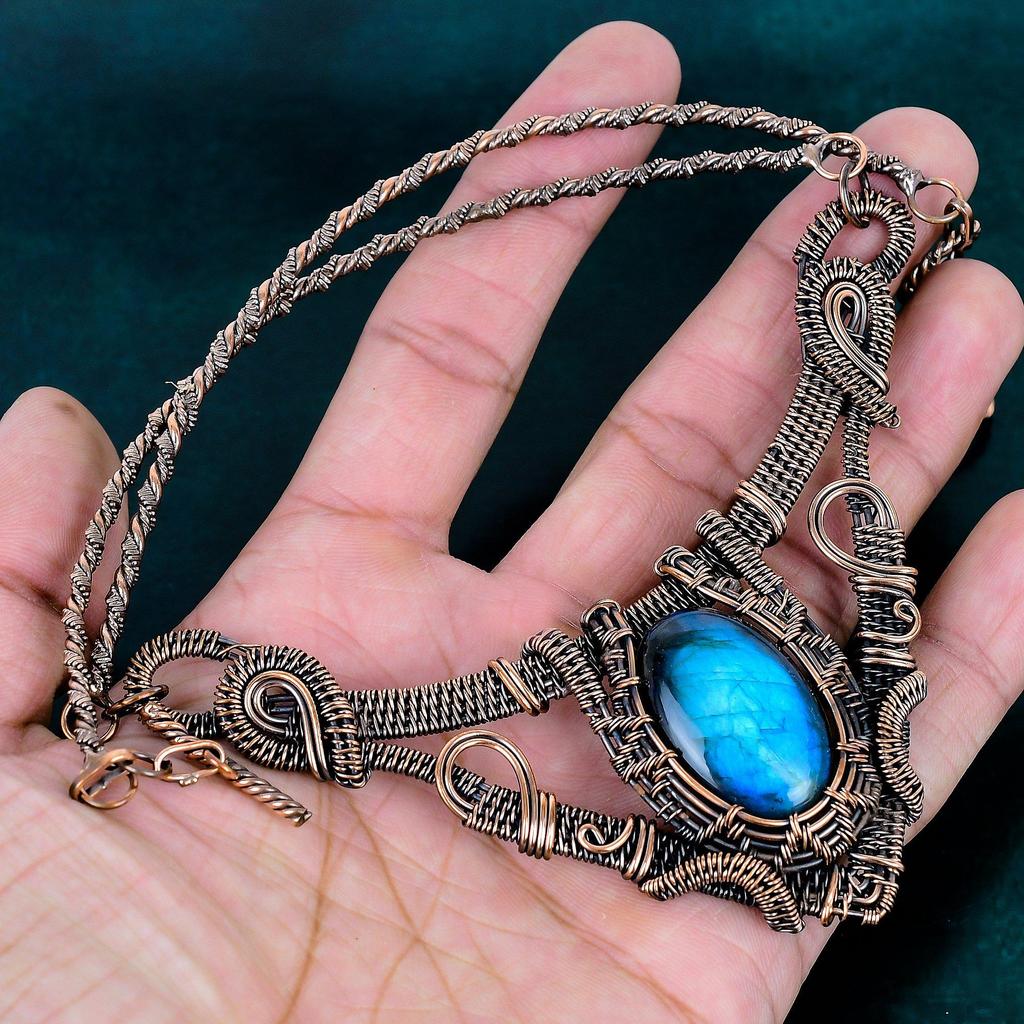 Labradorite necklace copper wire wrapped handmade necklace dainty gemstone jewelry wire wrapped necklace stylish jewlery gift for girlfriend
