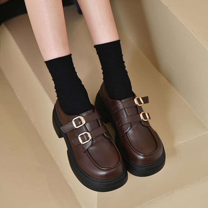 Sapatos Coreanos de Bico Redondo Calçado Feminino Oxfords Estilo Britânico Tamancos de Plataforma Vestido Retrô Preppy Couro Cruzado