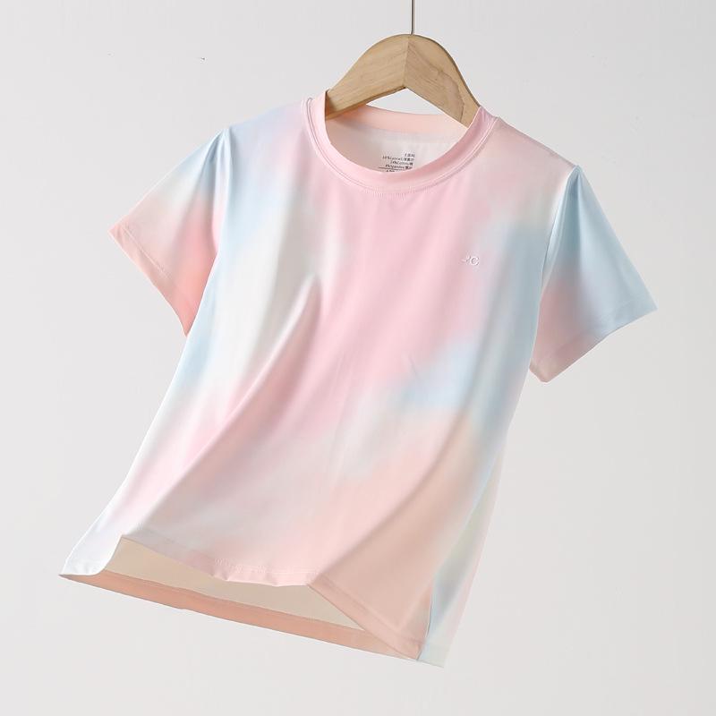 Children's Quick-Dry Tie-Dye Ice Silk T-Shirt - Summer 2025 Short Sleeve Sports Top for Girls & Boys