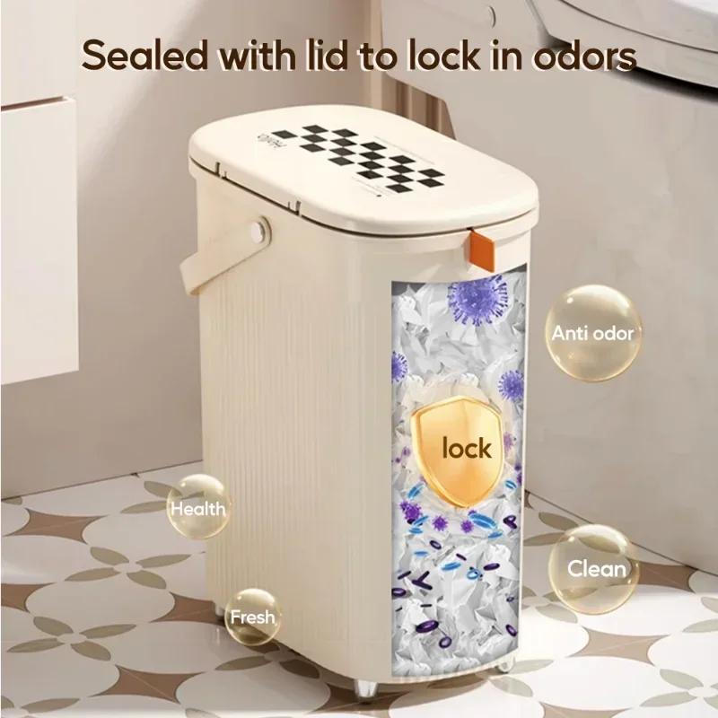 Creative 12L Bathroom Narrow Slit Trash Can with Handle Cover Home Toilet Kitchen Large Capacity Waterproof Odor Proof Trash Can