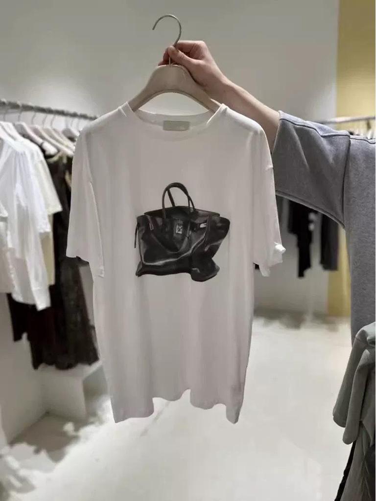 Plus Size Korean Dongdaemun Printed Cotton T-Shirt - Casual, Trendy, Loose Fit, Short Sleeve for Women