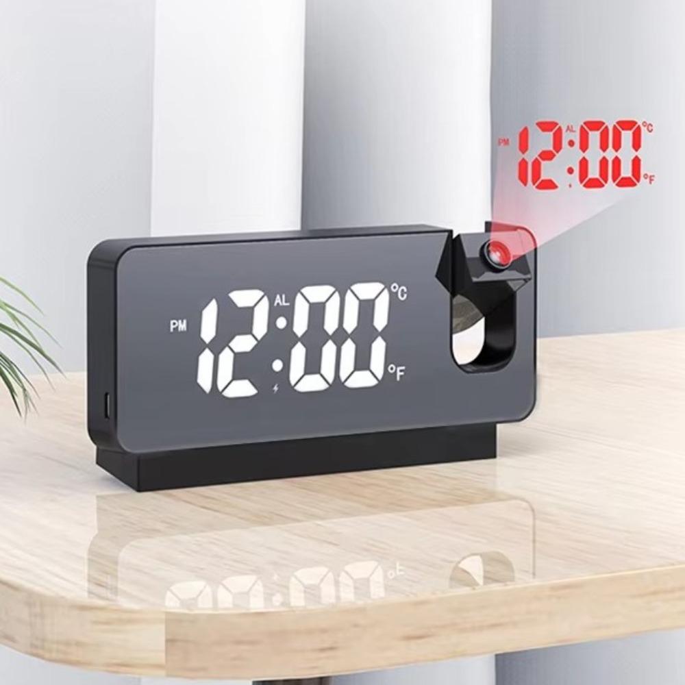 8 inch Projection Alarm Clocks Large Screen Projection Time LED Digital Alarm Clock USB Plug-in 180° Rotatable