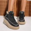 2024 Hot Sale Ladies Shoes Front Lace-up Women's Vulcanize Shoes Color Matching Winter Plus Velvet High Top Flat Shoes