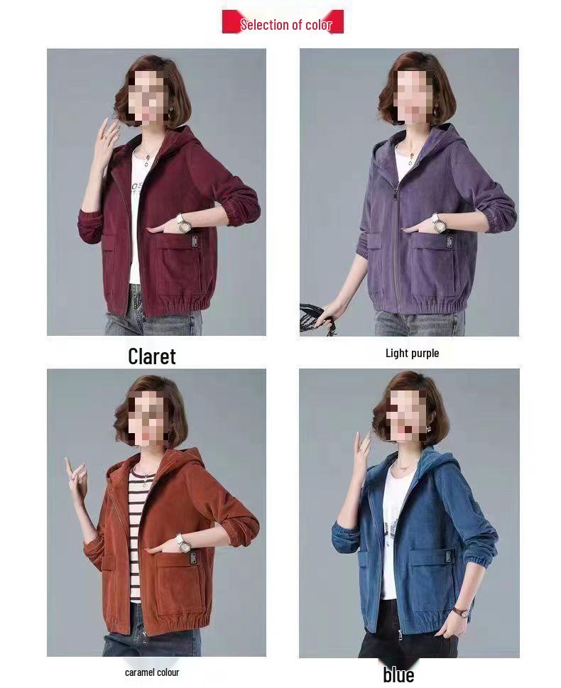 2026 Autumn Winter Women's Plus Size Corduroy Jacket - Casual, Slimming, Fashionable Mother's Wear