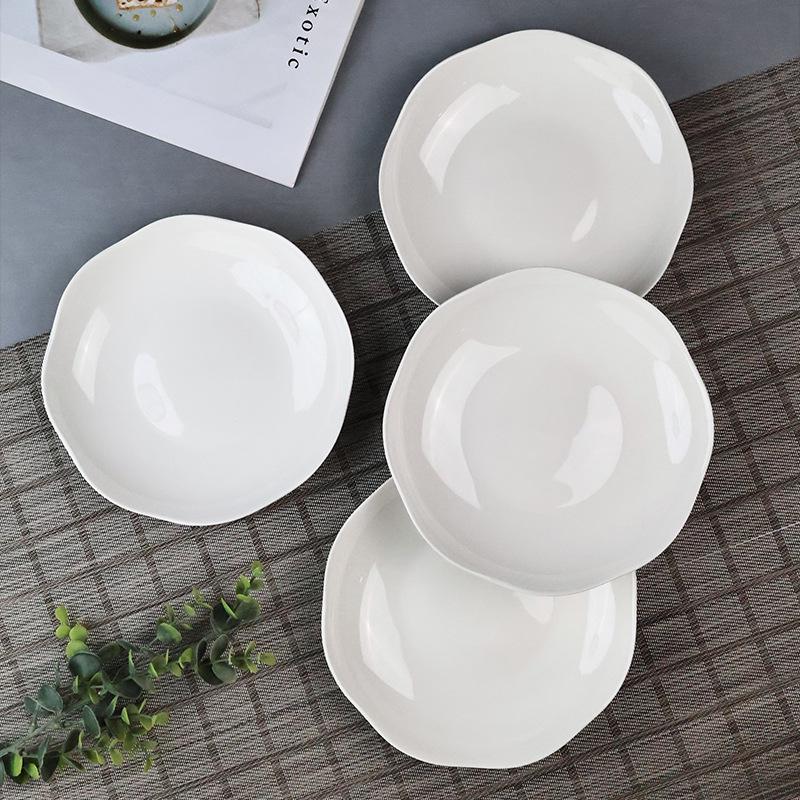 White Porcelain Lotus Leaf Petal Soup Plate - Ceramic Nesting Dinnerware Dish