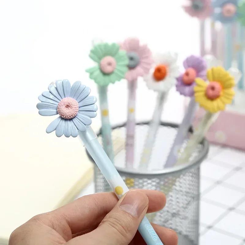 6Pcs Cute Floral Flower Shape Daisy Gel Pen 0.5mm School Office Accessories Student Writing Stationery Colorful Color Random