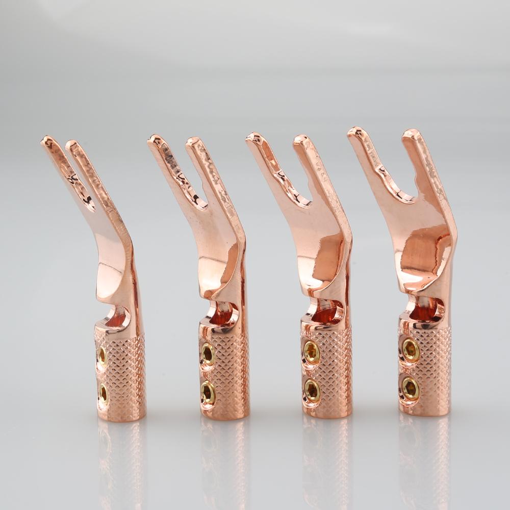 4PCS Audiocrast pure copper Y Spade Connector plug,Rhodium plated Fork connectors plug,loudspeaker cable connector plug ,speaker 4PCS