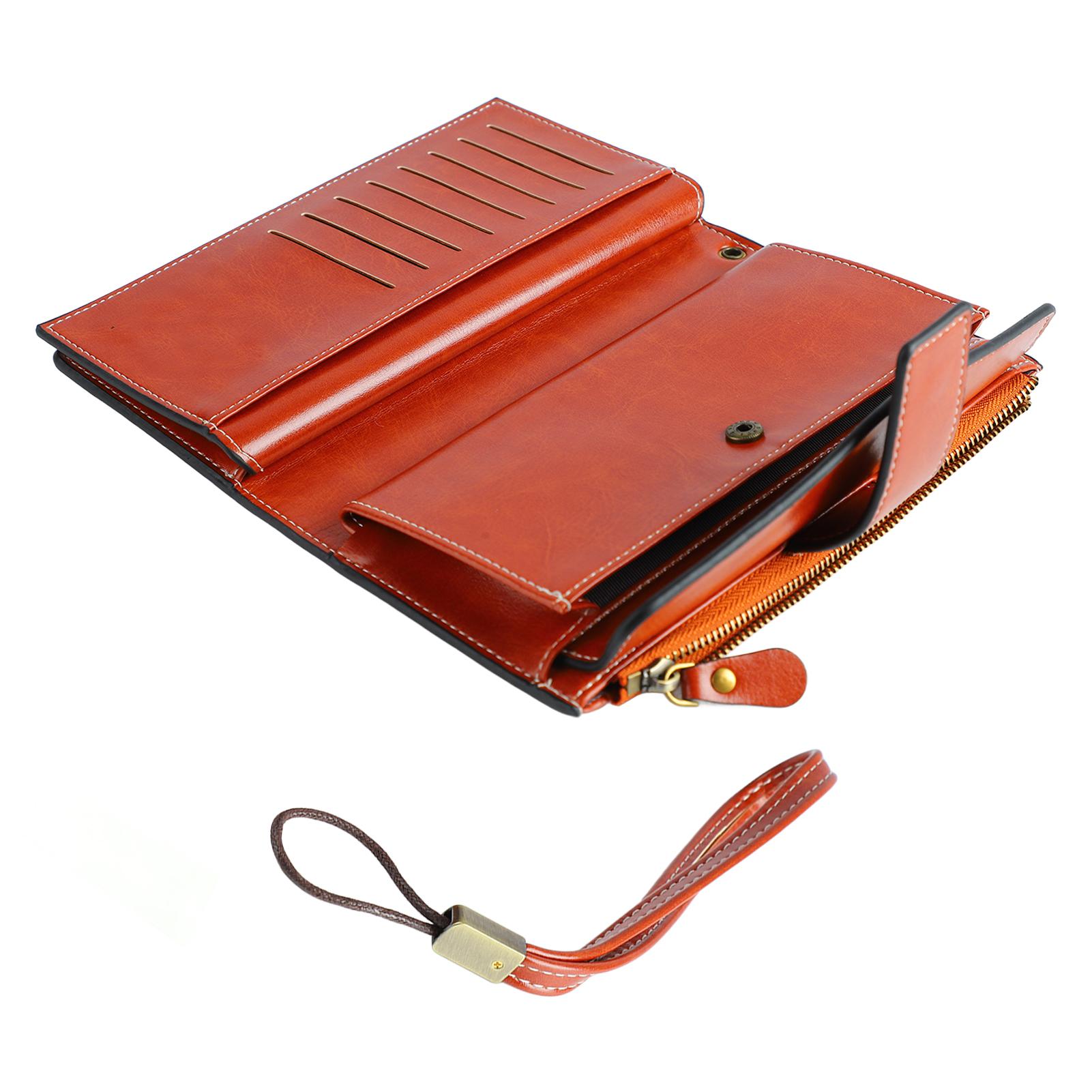 Вощеный кардхолдер большой вместимости длинный многослойный блокирующий держатель для карт для женщин леди на открытом воздухе винтажный коричневый длинный 1560₽