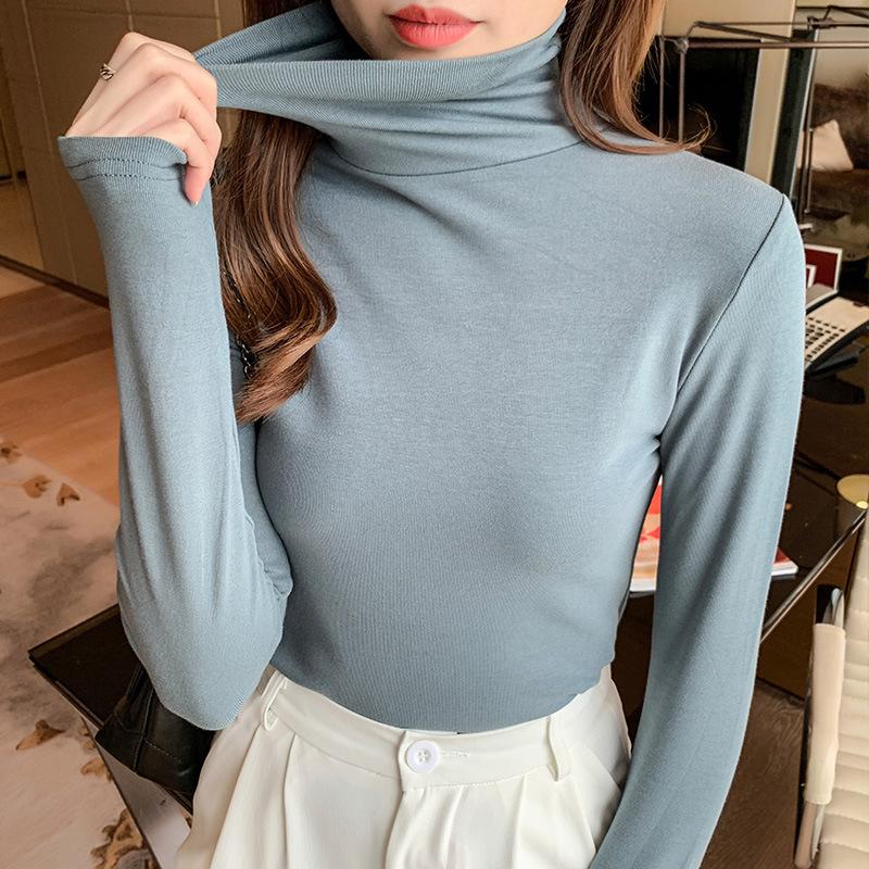 Women's High-Neck Knit Base Layer - Slimming Solid Color Autumn 2026 Style