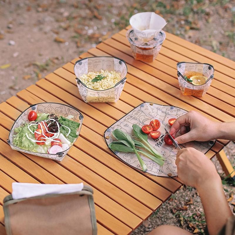 Outdoor Camping Tableware Folding Bowl Plate Cup Filter Chopping Board Portable Picnics Flatware for Outdoor Cooking