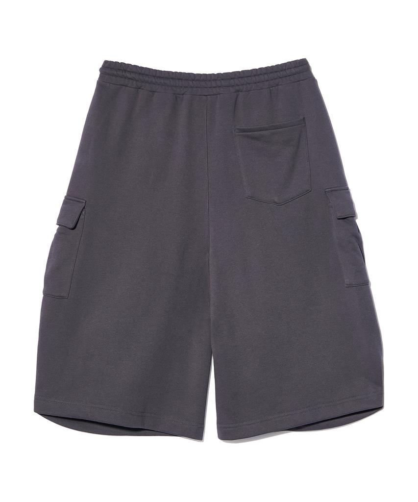 PEACE MAKER Parachute Curved Snap Cargo Bermuda Sweat Shorts (Charcoal)