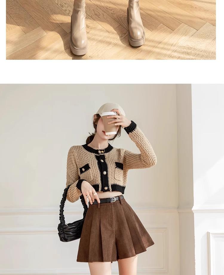 Women's High Waist Khaki Corduroy A-Line Pleated Skort for Autumn/Winter