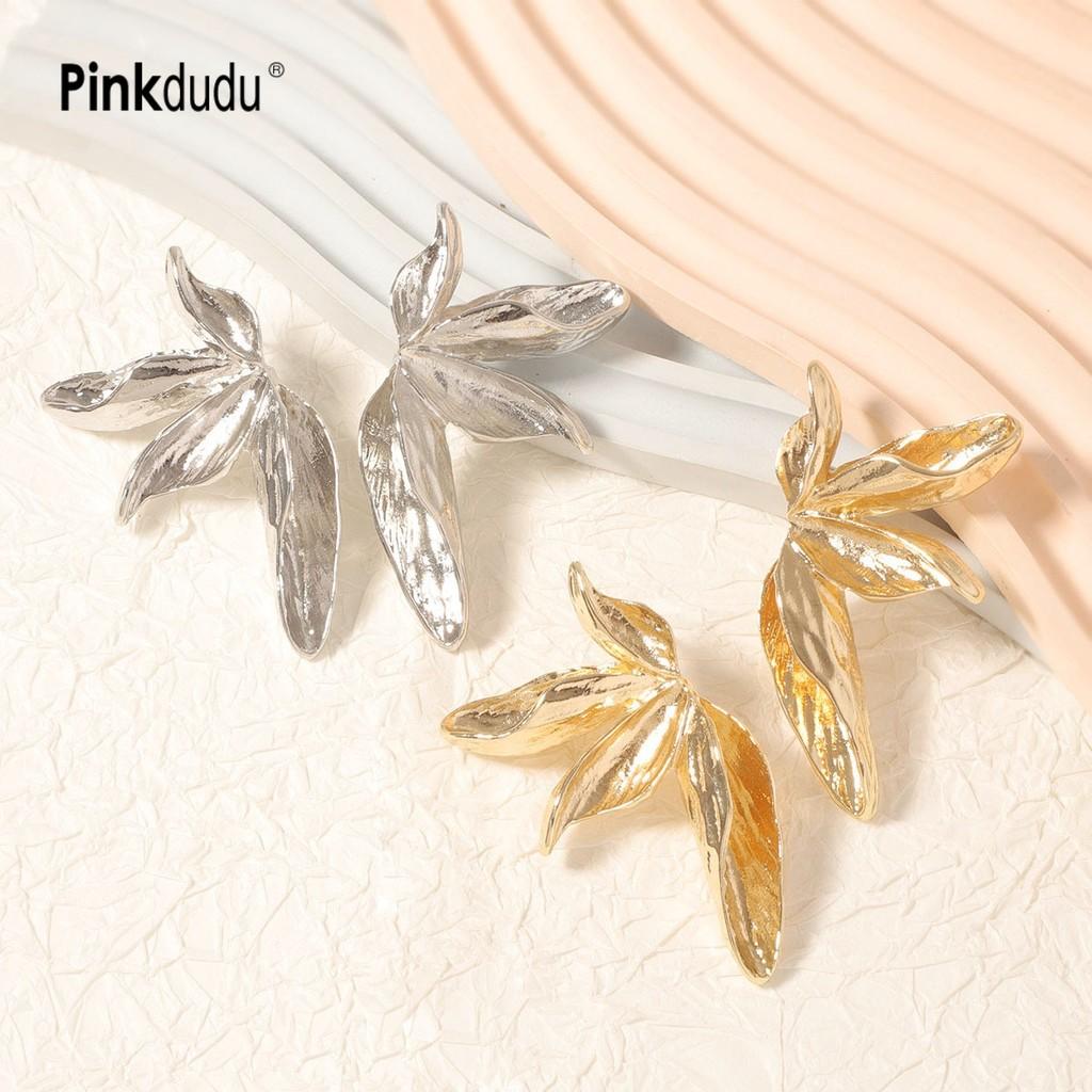 Pinkdudu Minimalist Textured Leaf Earrings Alloy Studs Long-Lasting Color PD2442