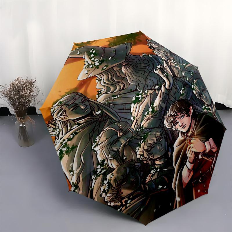 1 Stück Outdoor-Regenschirm mit Herr der Ringe Charakteren, Automatisches Öffnen/Schließen, Tragbares 3-fach faltbares Design, 8-Speichen Eisenrahmen - Perfektes Geschenk für Fans, T