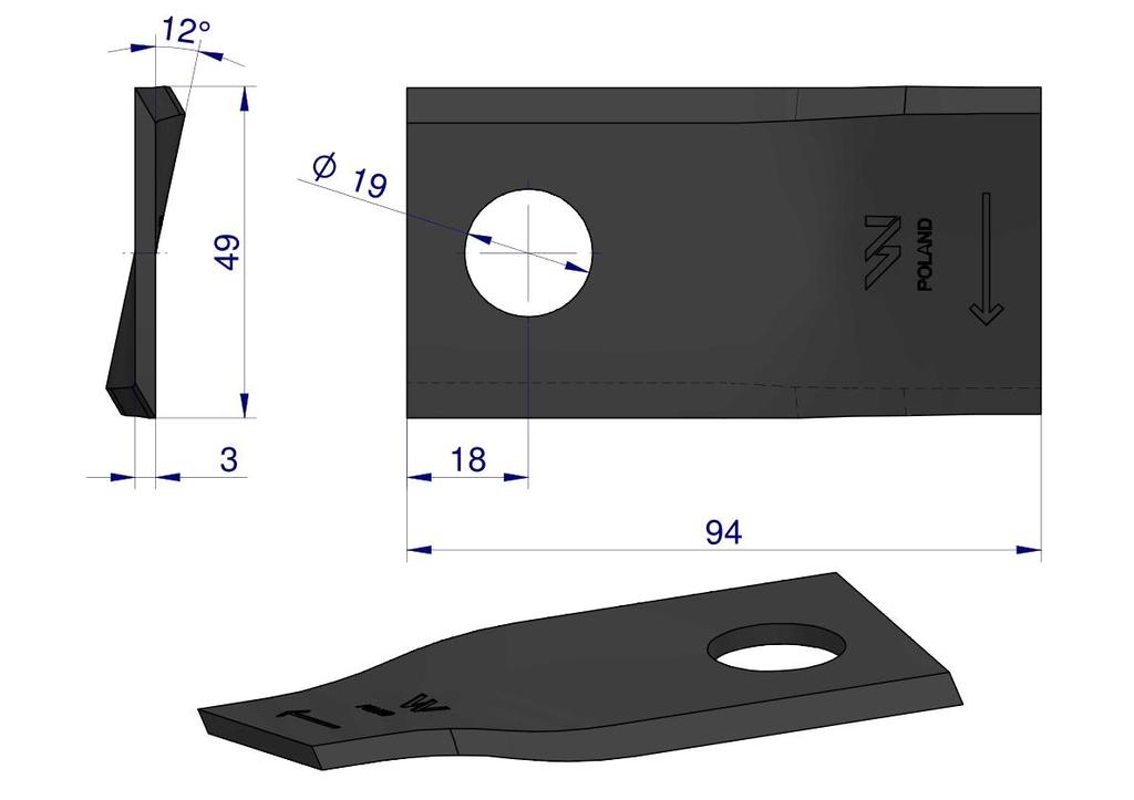 Knife. Blade Mower Right 94X48X4Mm Hole 19 Application Tf-70 Kverneland Taarup Waryński ( Sold In 25s )