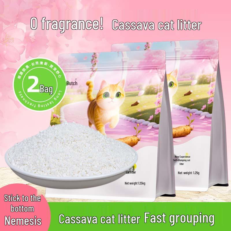 Low Dust, Non-Stick Cassava Cat Litter for Odor Control - Pure Plant-Based Formula