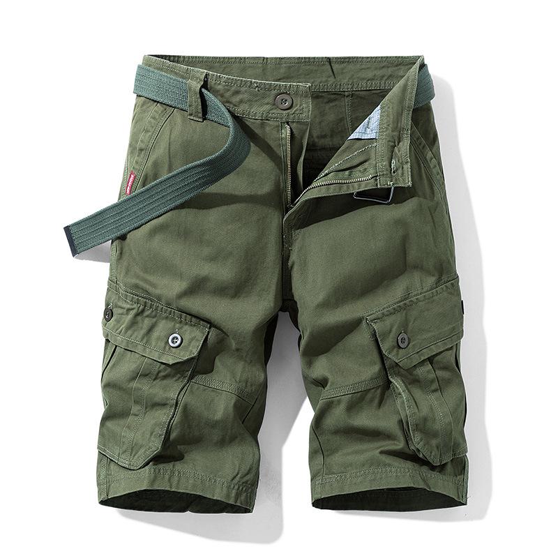 Men Summer Brand Solid Casual Classic Cargo Shorts Men Fashion Cotton Multi-pocket Shorts Men Outwear Breathable Shorts No Belt