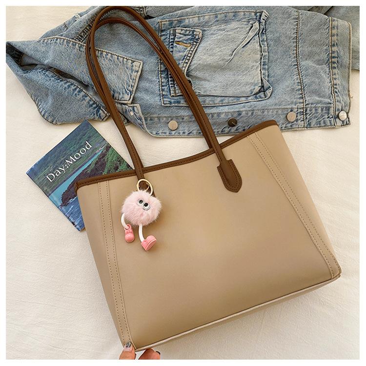 Large Capacity Faux Leather Tote Bag for Women Fashionable Commuter Shoulder Handbag CLE