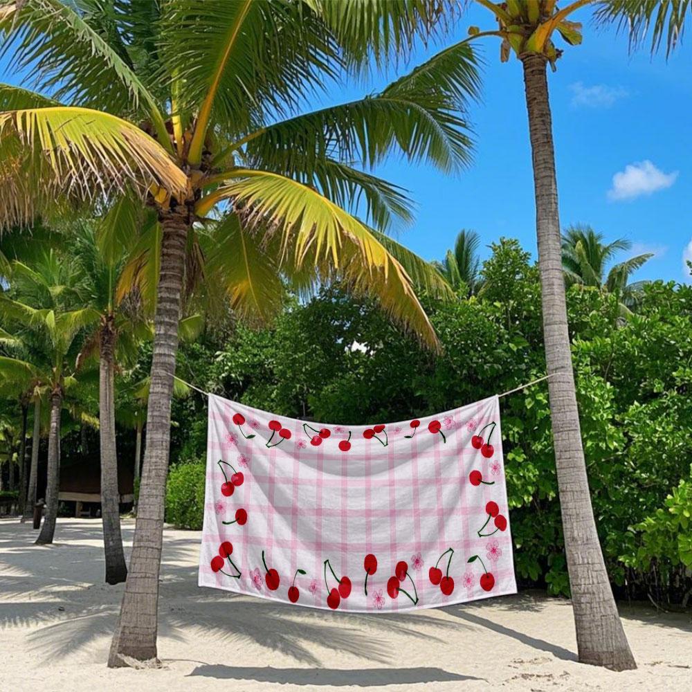Rosa Vichykaro Kirschblüten Strandtuch Schnelltrocknend Reisehandtuch Unisex Weich Bequem Schnelltrocknend Tragbar für Männer Frauen Strand