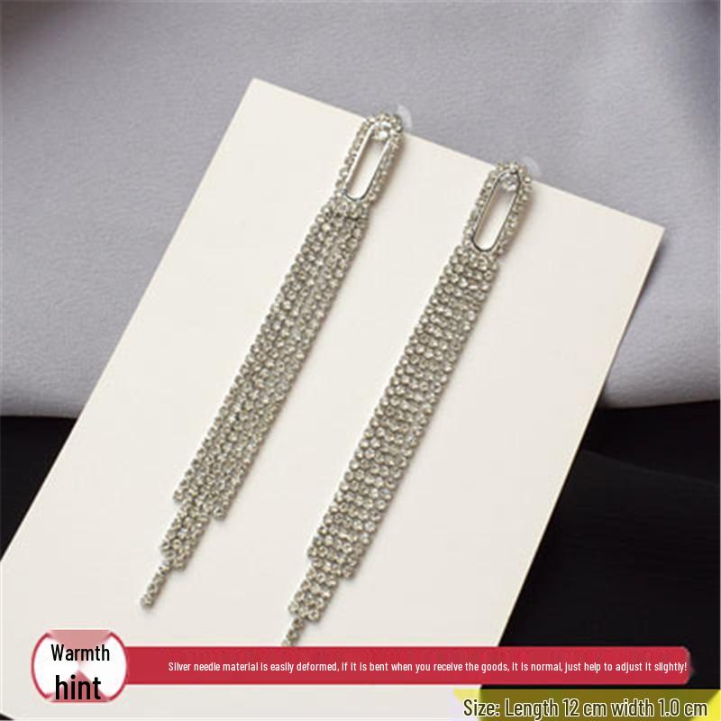 S925 Silver Needle Korean Fashion Diamond Tassel Earrings for Women
