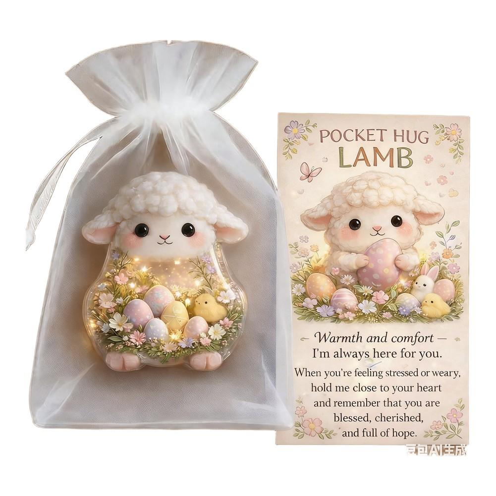Easter For POCKET Hug Acrylic Card with Handmade Details Including Bunny Lamb Chick and Cross for Emotional Support