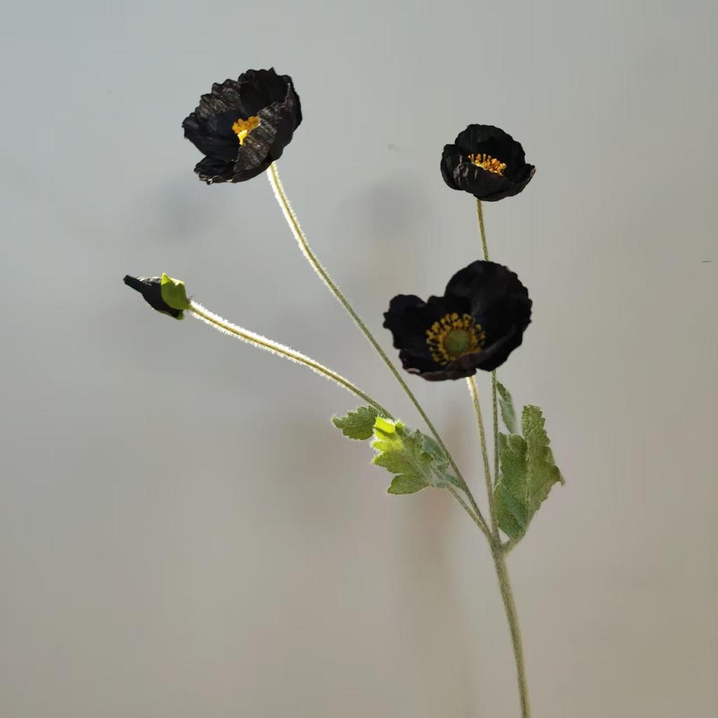 Artificial Poppy Flower - 4 Head Silk Flocked Floral Decoration & Photography Prop