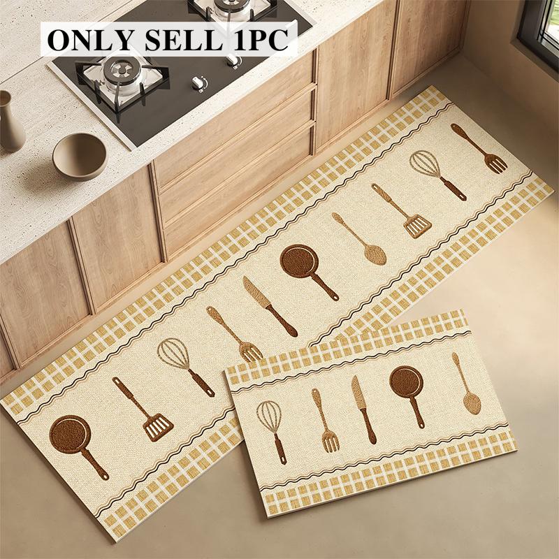 Kitchen Rug Waterproof Pvc Leather Carpet Long Non-slip Oil-proof Floor Mat Modern Kitchen Utensils Pattern Rugs Home Decor Mats