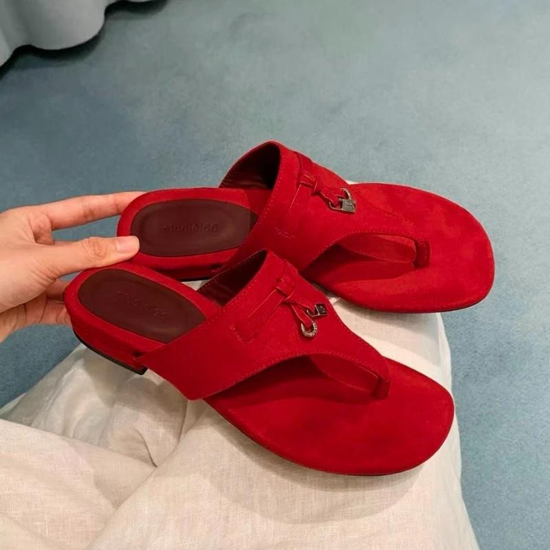 Flats Women Slippers Designer Clip Toe Shoes Suede Slingback Sandals Summer 2025 New Shoes Fad Flip Flops Beach Zapatillas Mujer