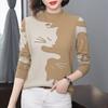 Stylish Carton Cat Knit Top with Half-High Collar for Older Women - Tummy-Concealing, Velvet-Enhanced, Long Sleeve
