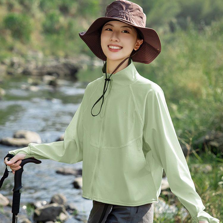 Women's Stand Collar Hoodless Hiking Sun Protection Jacket UV Resistant Autumn Short Top Commute Cargo Top