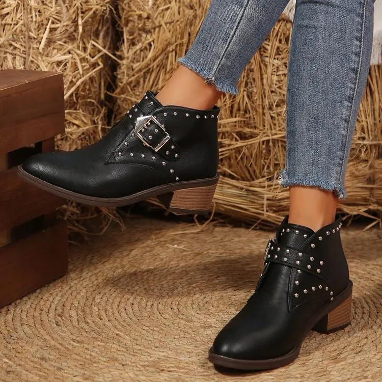 Women Shoes 2025 Cow Suede Pointed Toe Wedges Heel Cut Out Leather Shoes Simple Comfortable Cowboy Boots Female Ankle Boots