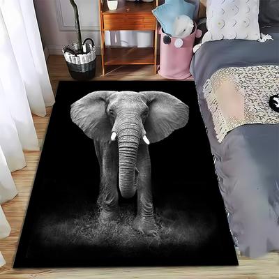 "Elegant Black and White Elephant Design Carpet with Majestic Wildlife Pattern" Suitable for Use As an Anti-slip    for    Room and Bedroom Sofas