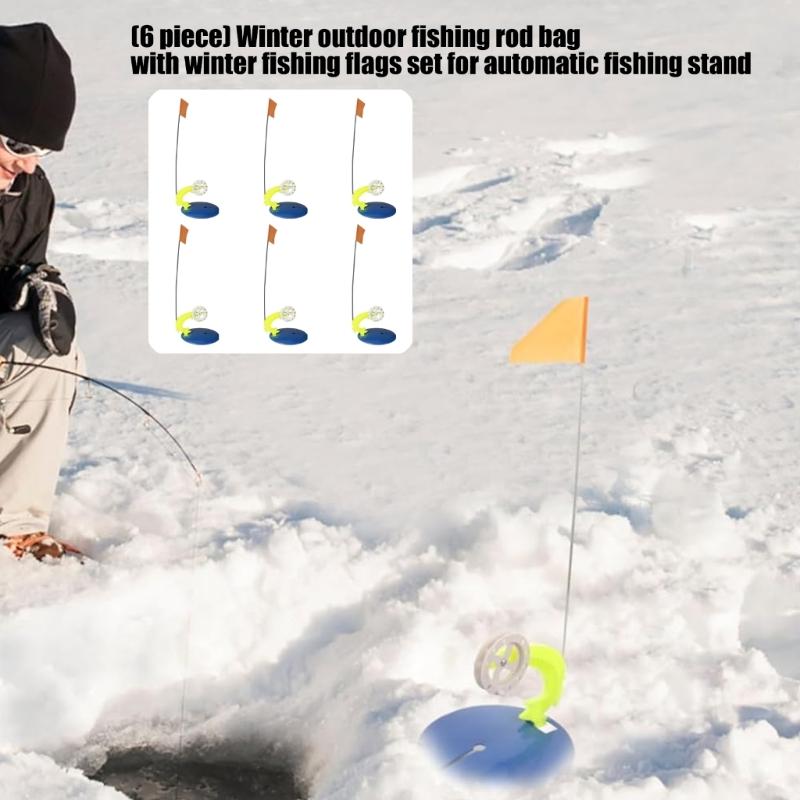 6pack Ice Fishing Gear with Durability Sleds Base and Fishing Flags for Enhances Outdoor Angling Experience