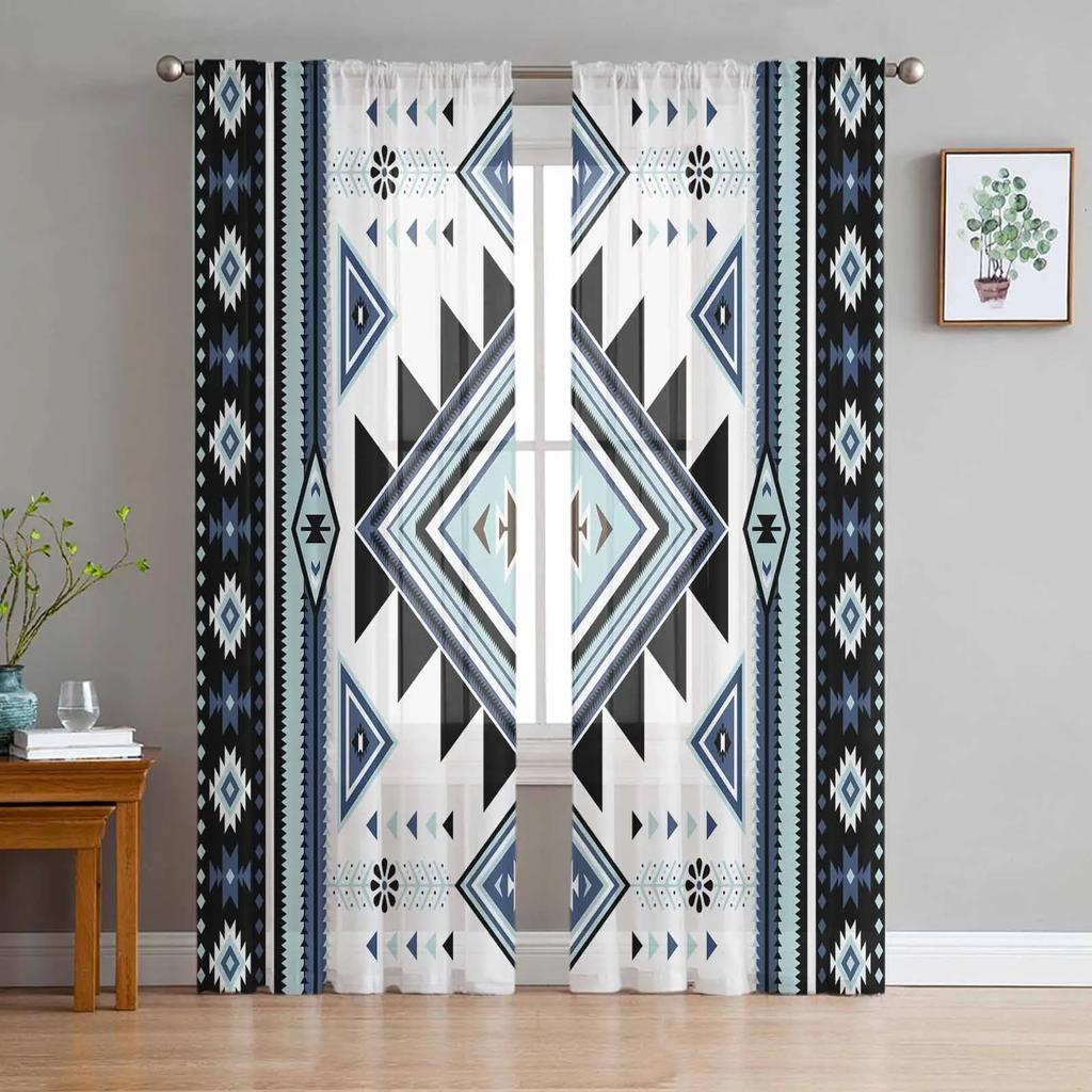 Geometric Triangle Sheer Drapes for Bedroom Living Room Decoration Window Curtain for Kitchen Curtain Panels