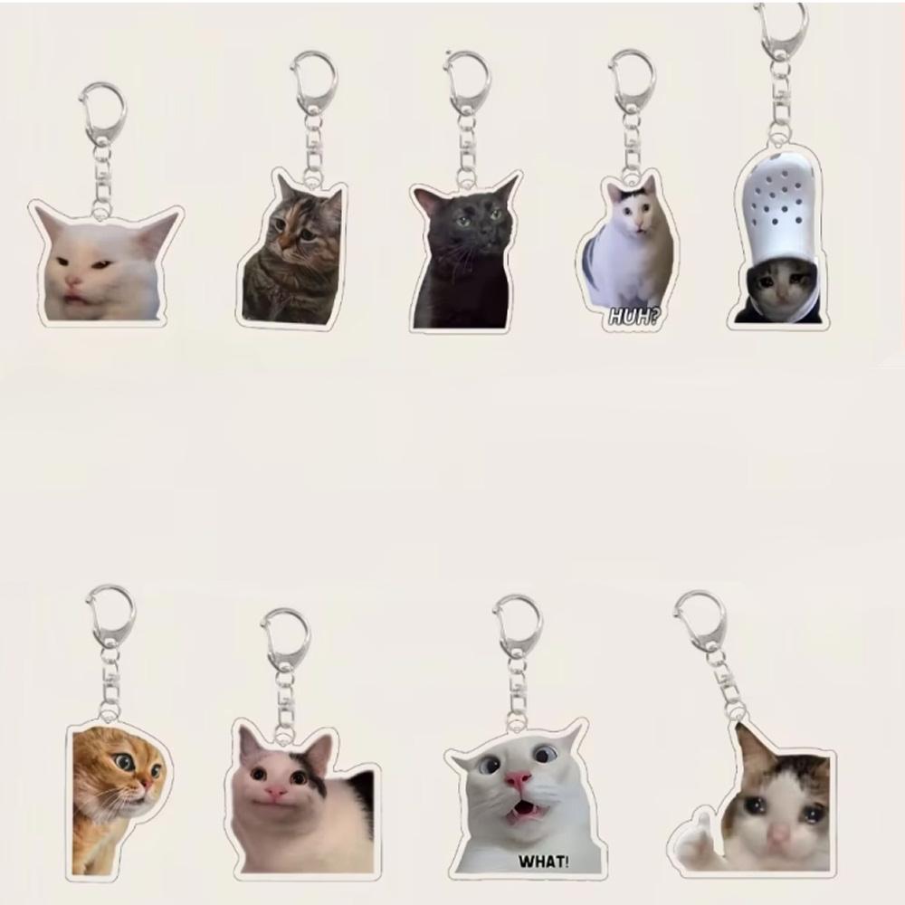 Chic Studio Unisex Funny Rambling Goat Huh Cat Meme Keychain Confused Cat Screaming Cute Gift For Friend Keychain Pendant Birthday Gift For Women