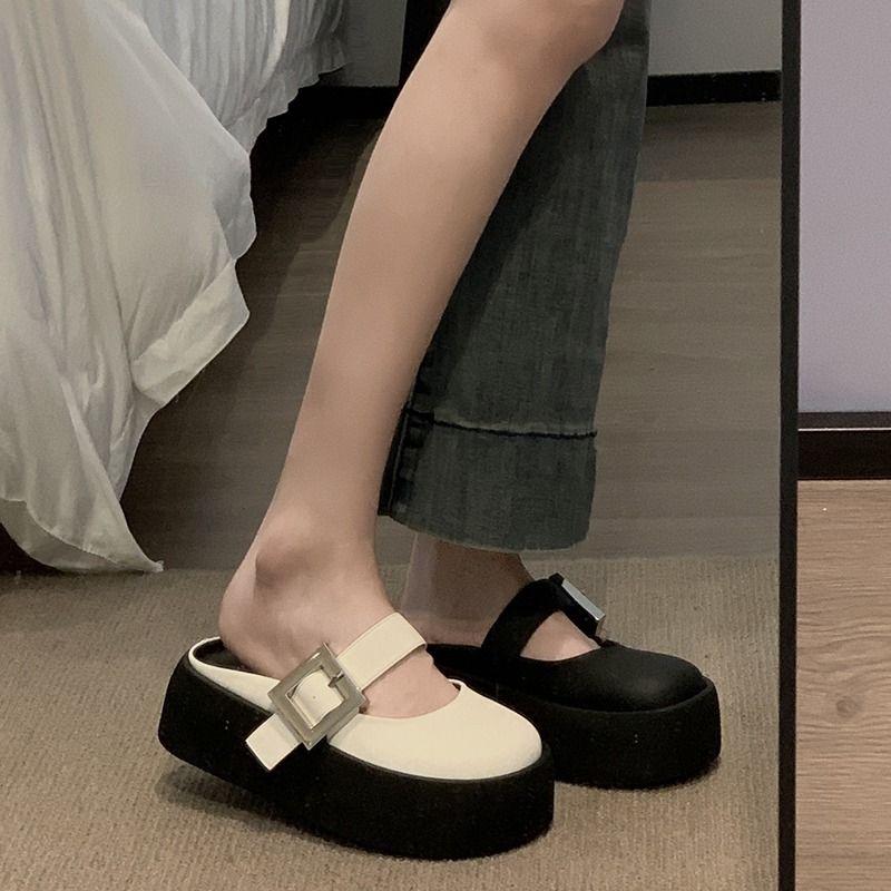Shoes for Women Round Toe Woman Mules Slippers Height Platform Slides Summer Footwear Sandals High Quality Waterproof On Sale 39