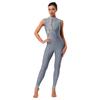 Ladies Glittery Rhinestones Gymnastics Bodysuit Sleeveless Back Hollow Out Design Bodycon Unitard Rompers Workout Jumpsuit