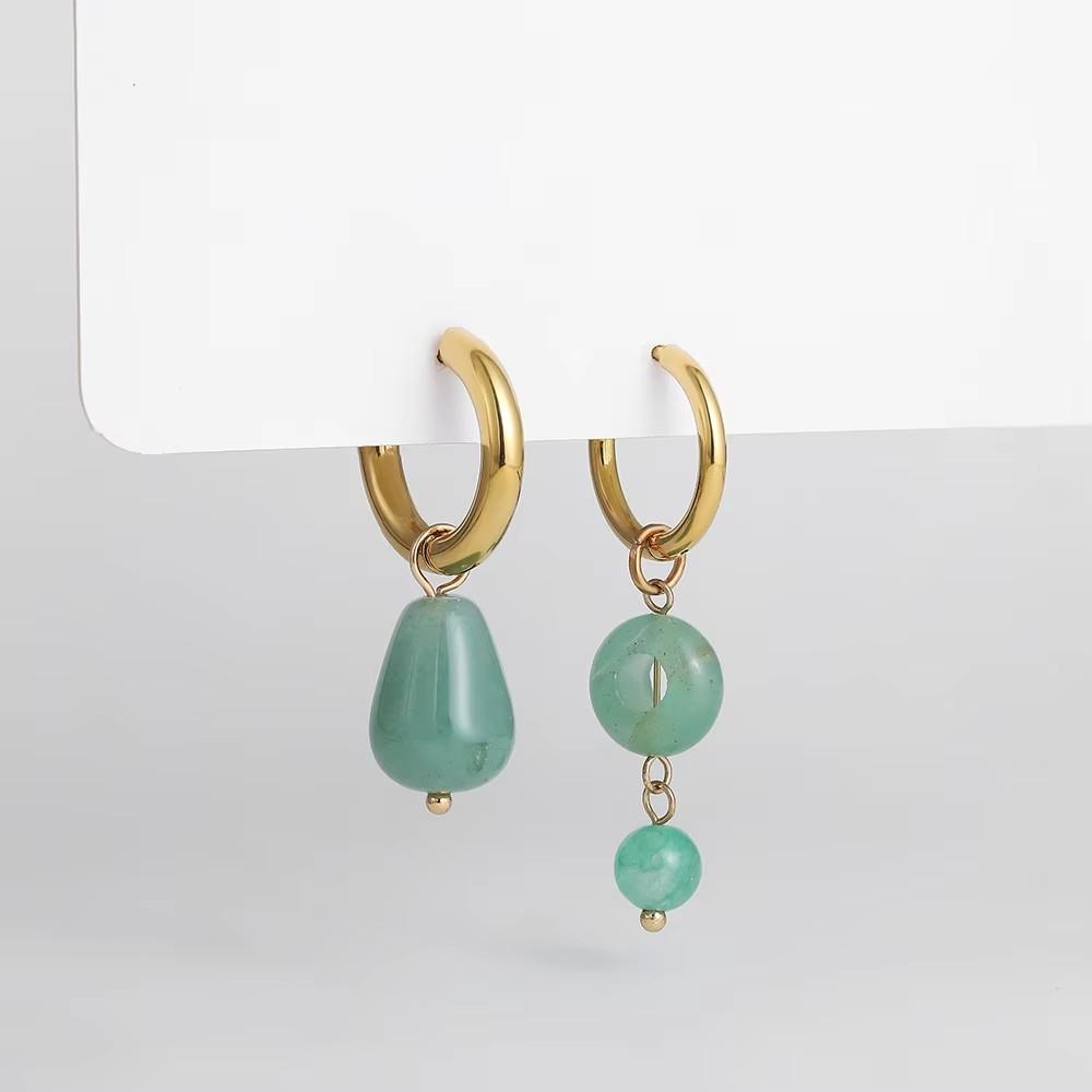 Bohemian Style Natural Stone Beads Irregular Pendant Earrings for Women Stainless Steel Hoops Earring Charm Summer Jewelry