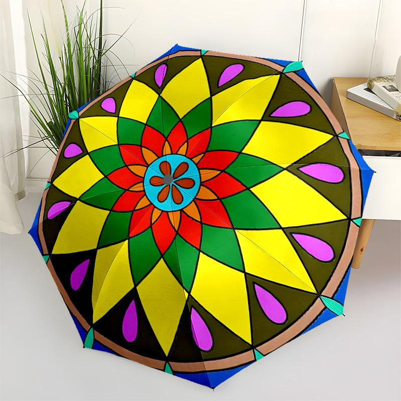 1PC Mandala Artwork Automatic Open/close Umbrella with 8-Rib Structure for Women/Men, All-Season Use - Travel Essential, Stylish Accessory, Highqualit