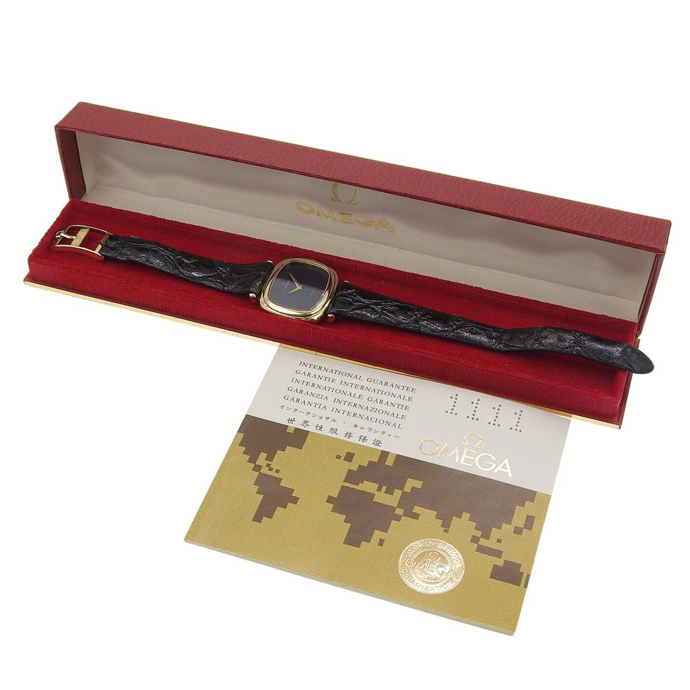 OMEGA De Ville Watches 39.305.087 black blackDial Plated Gold Hand Winding Analog display Women Used