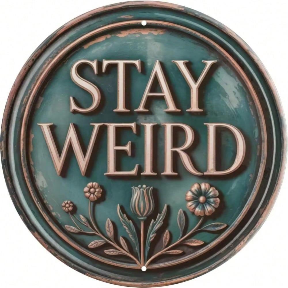 Funny Vintage Metal Tin Sign Stay Weird Wall Decor for Home Halloween Bathroom Bedroom Kitchen